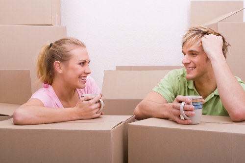 Packed boxes and furniture prepared for a house move