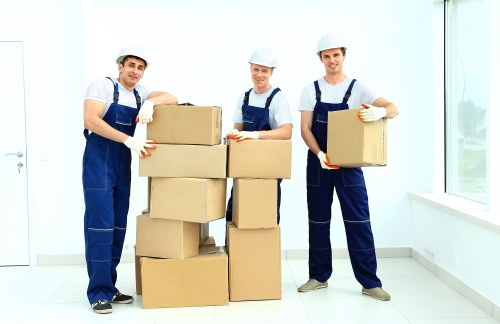 Office furniture and equipment being prepared for a local Harringay move