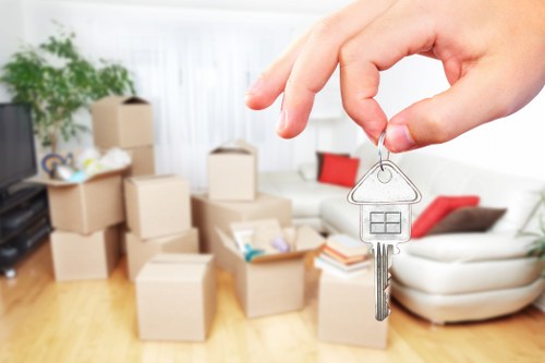 Packed boxes and furniture ready for a local house move in Harringay